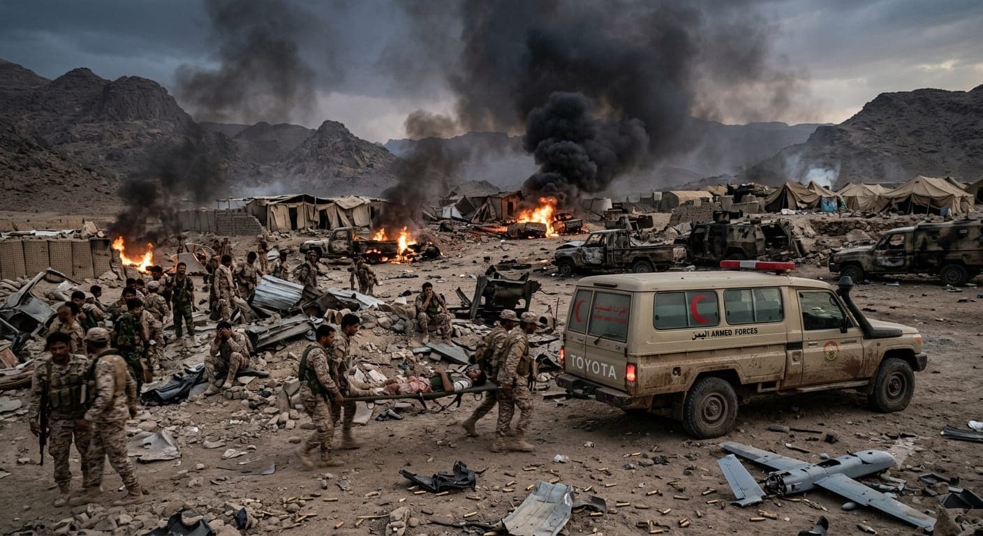 Yemeni military camp damaged by missile strike in Marib and Hadramout. >