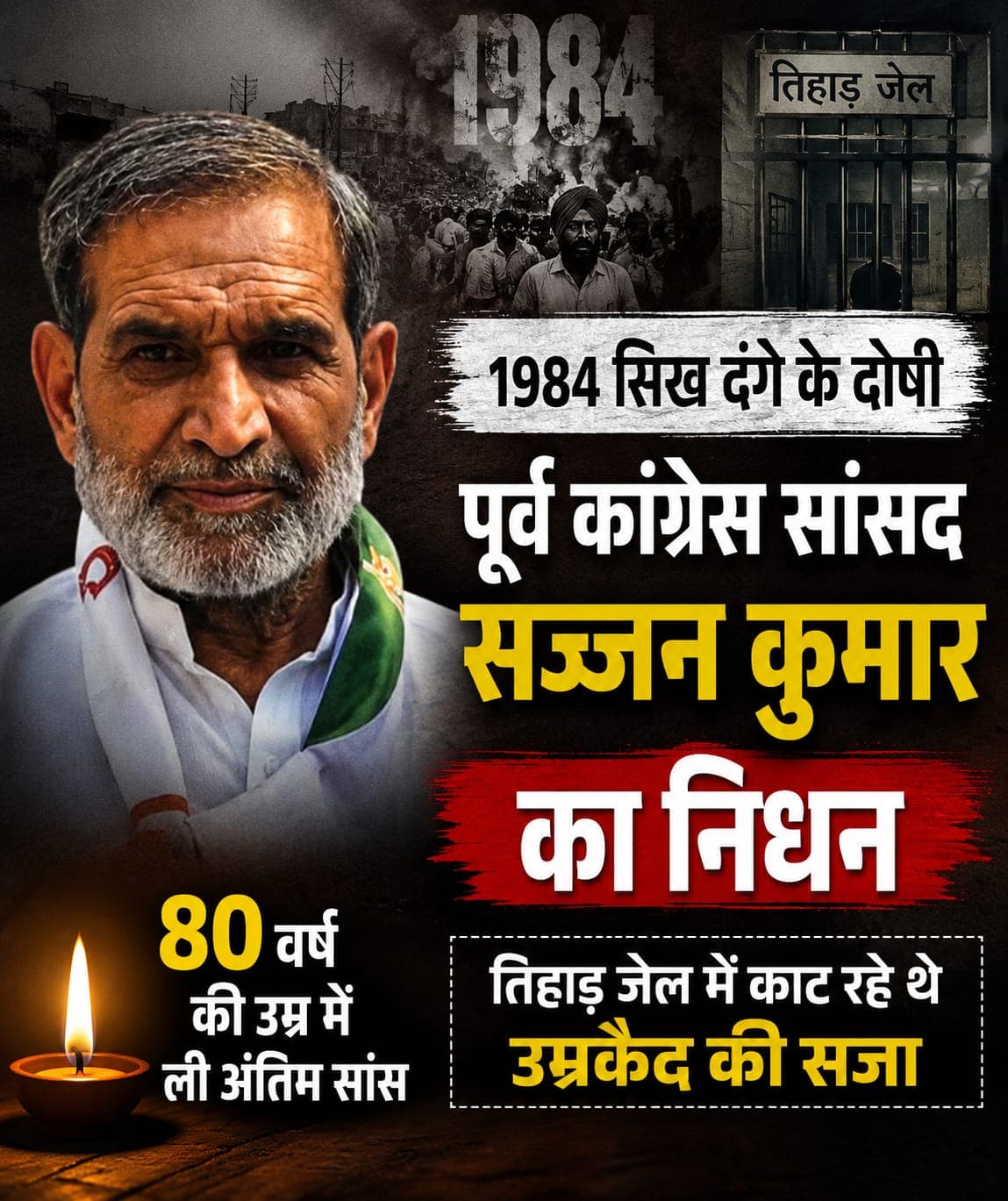 Sajjan Kumar News former congress MP and 1984 riots convict passes awa
