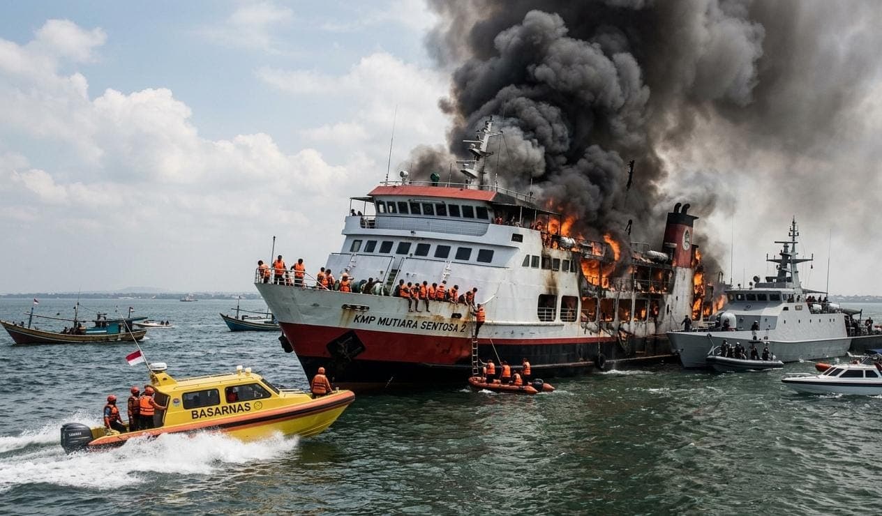 Rescue operations underway as ferry KMP Mutiara Sentosa 2 catches fire near Madura Island in Indonesia