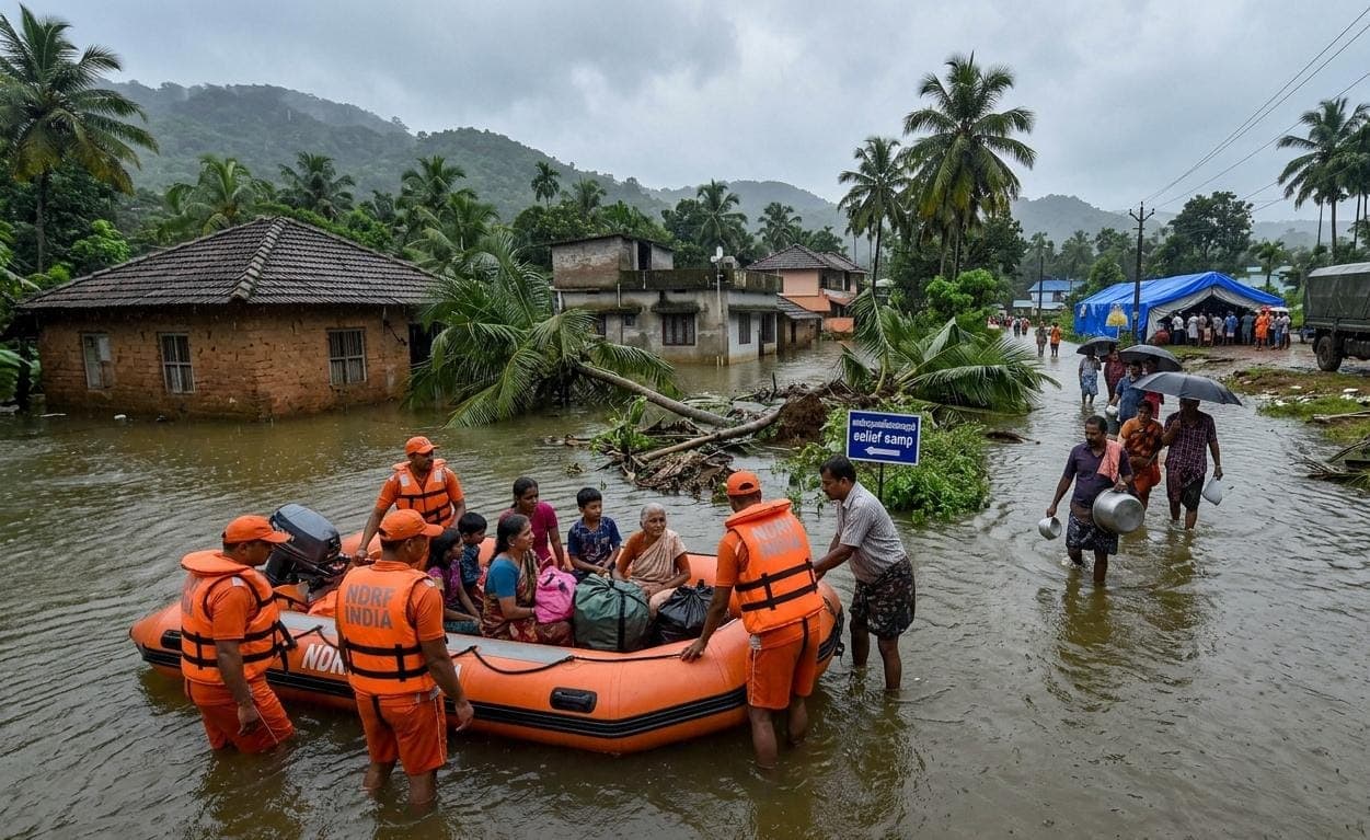 Kerala flood and heavy rain damage NDRF rescue operation