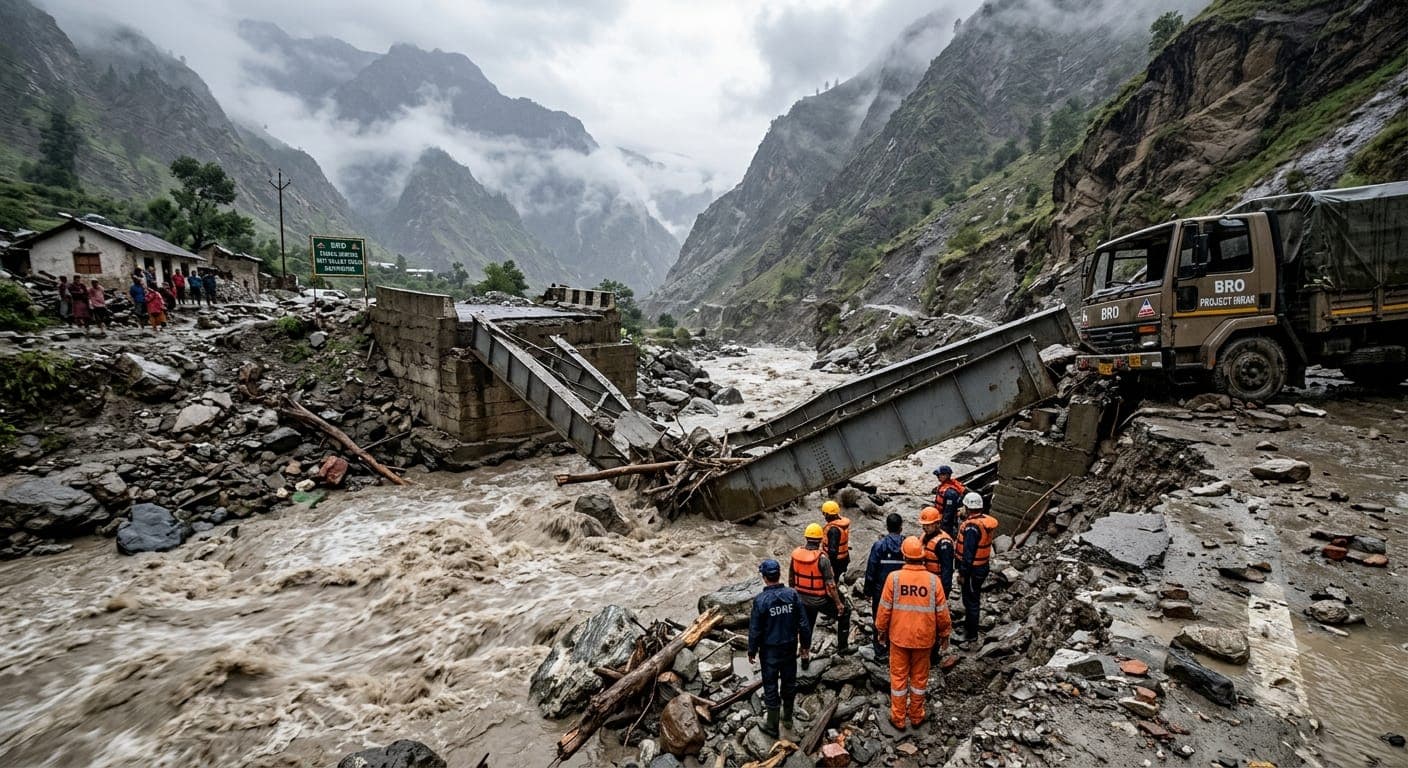 Chamoli cloudburst causes flash flood, washing away Tamak bridge in Uttarakhand."