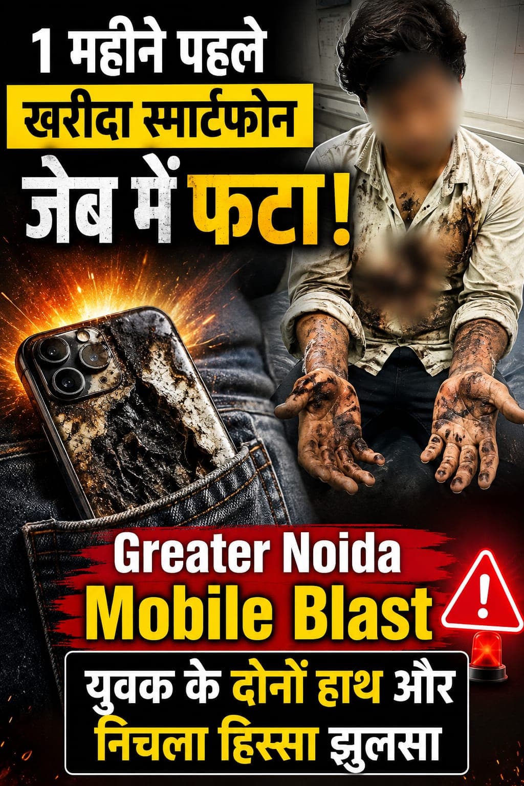 Damaged smartphone after Greater Noida Mobile Blast incident