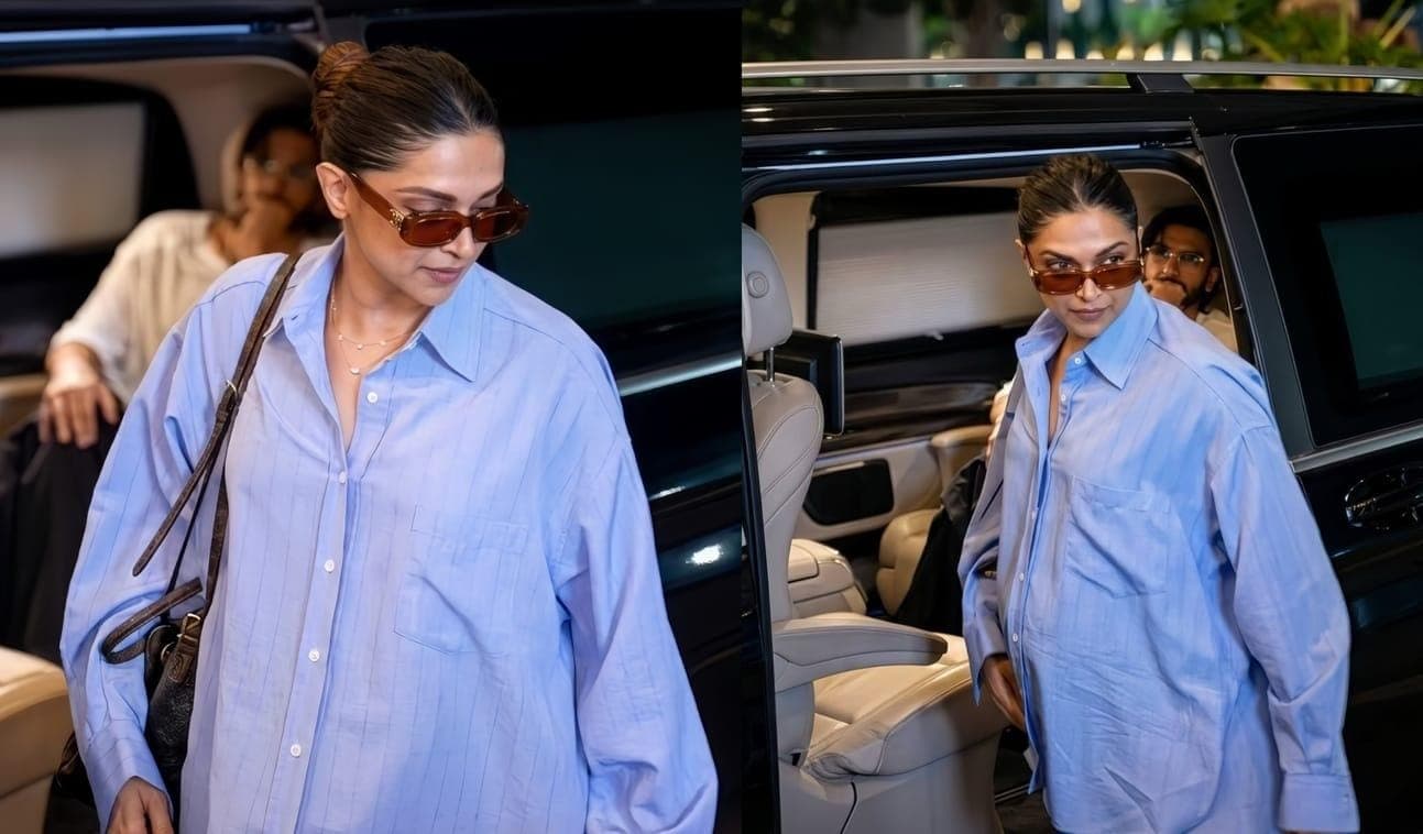 Deepika Padukone pregnancy video showing actress at airport with baby bump in oversized shirt