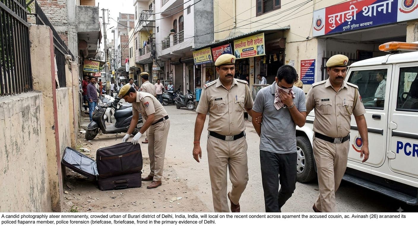 Delhi police investigating the Burari honor killing crime scene where the body was dumped in a suitcase
