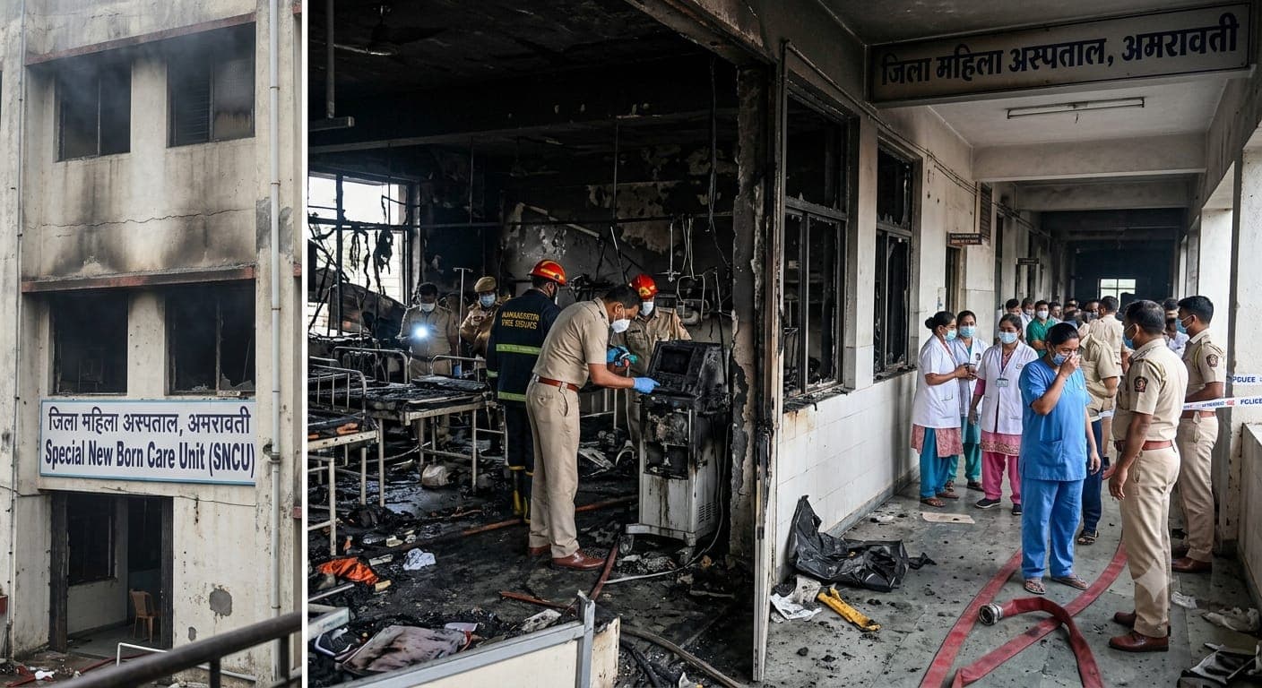 Amravati hospital fire incident site where ventilator explosion occurred in NICU