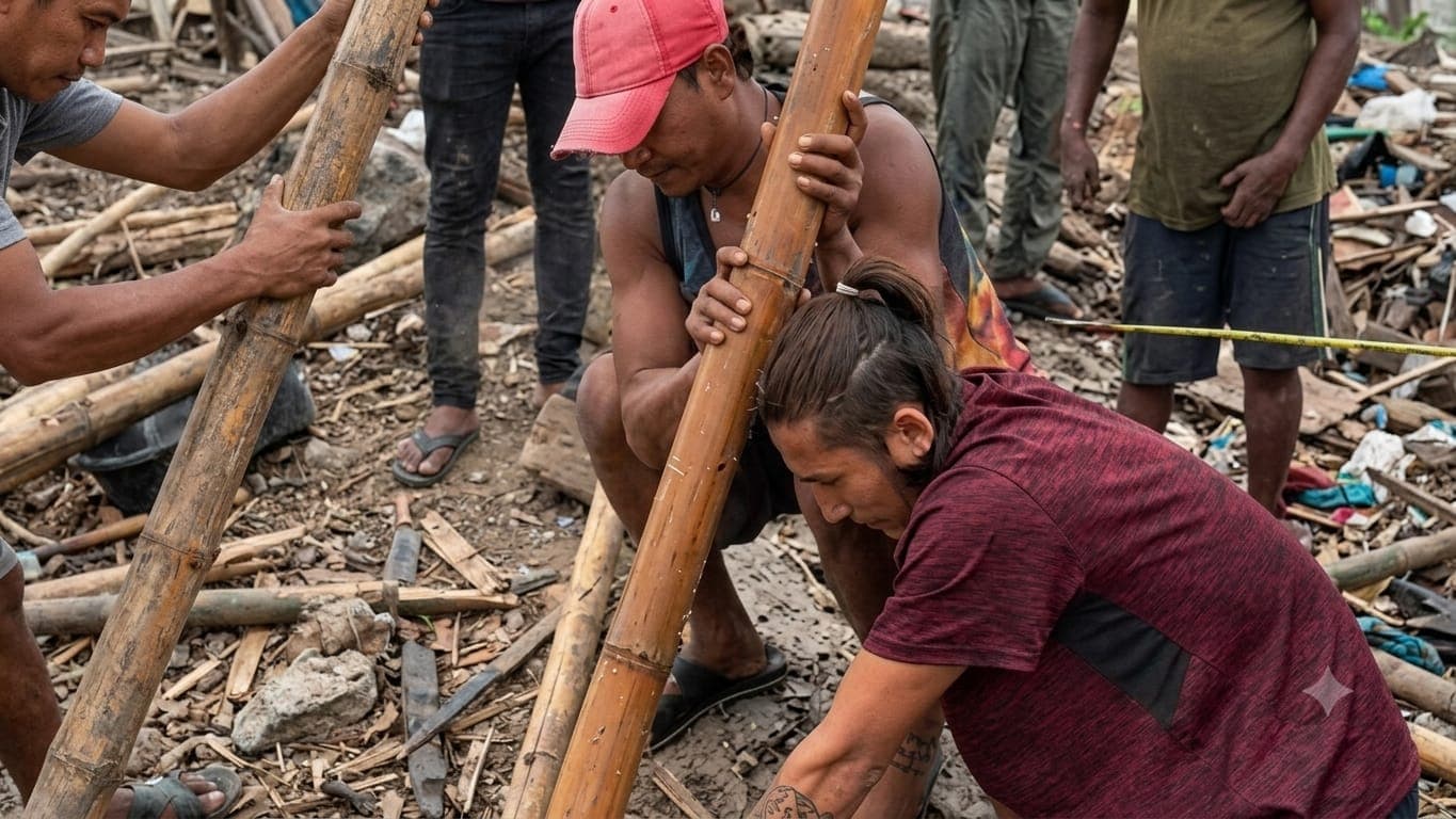 Rescuers operating along the flooded river banks during Nepal flood relief efforts.