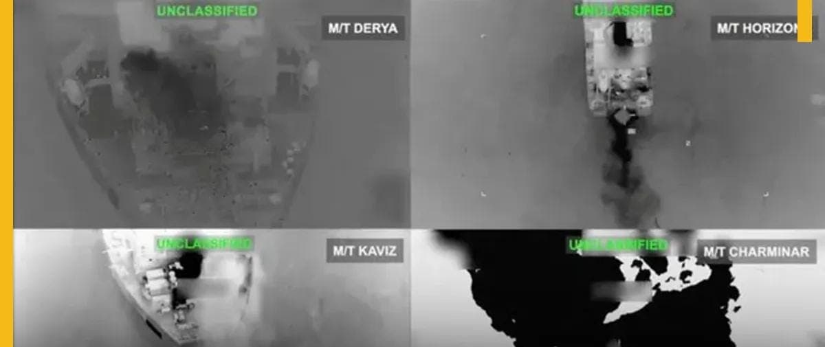 America-Iran War satellite footage showing destroyed Iranian oil tankers near Kharg Island